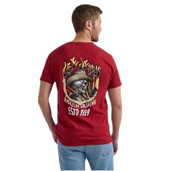 Lee Other - Lee Jeans T-Shirt Men’s Small Graphic Print  Cowboy Skeleton Brick Red Tee